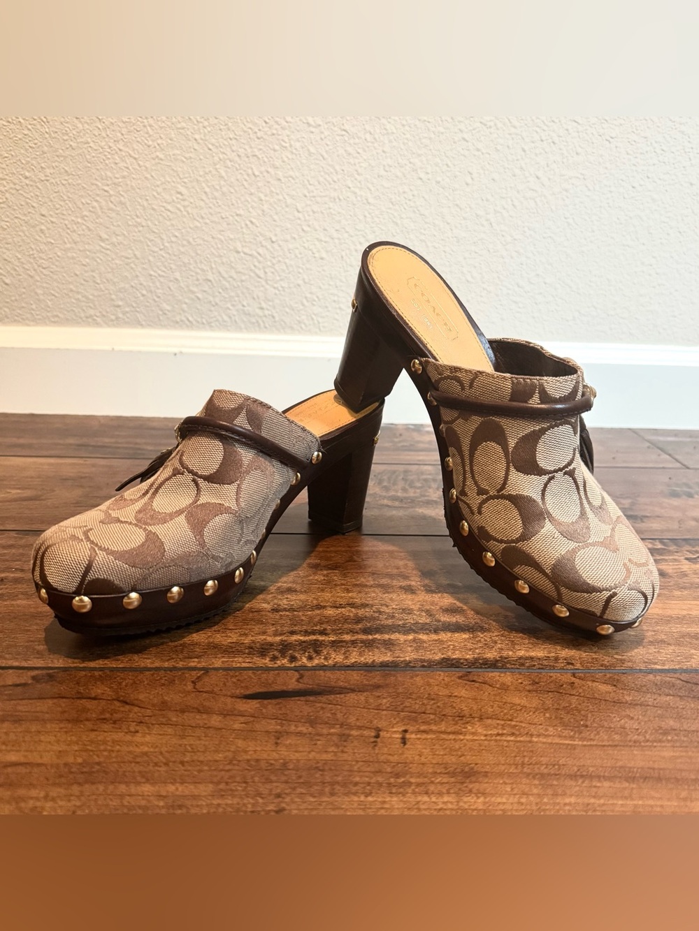 Coach Tan & Brown Signature Canvas Clogs - SHASHA